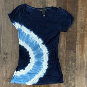 INC International Concepts Dark Blue Tie-Dye Sequinned Short Sleeve Tee Size S
